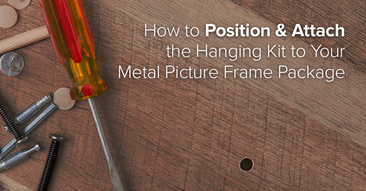 Instructions on how to position and attach a hanging kit to a metal picture frame