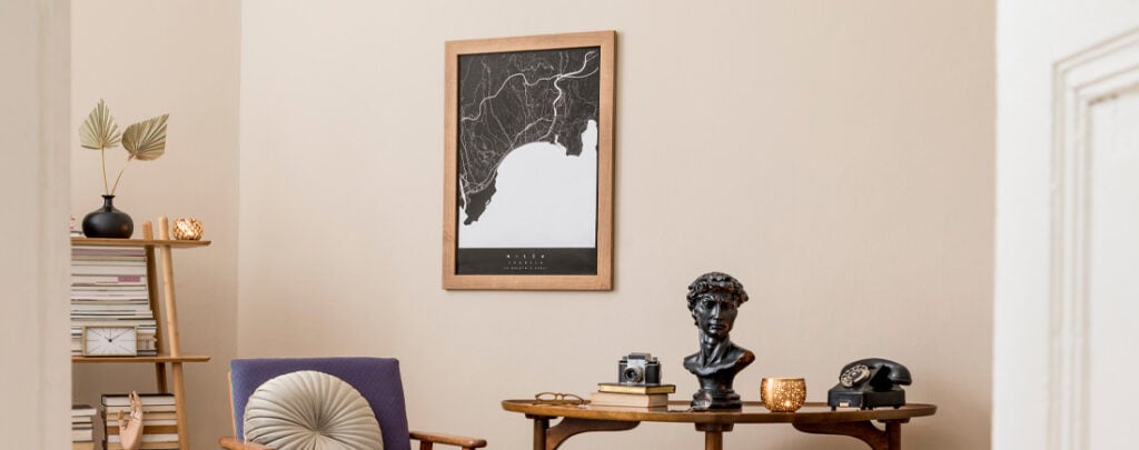 Image of map framed on wall. 